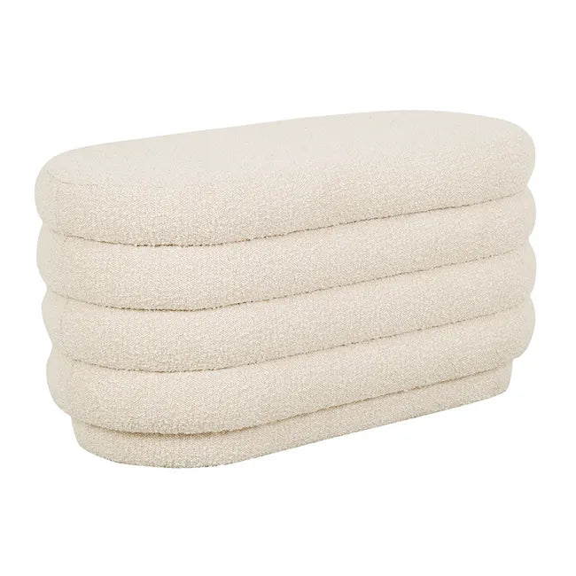 Kennedy Ribbed Oval Ottoman - Beige Boucle