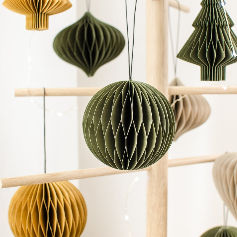 Olive Green Paper Sphere Ornament - H8.5cm