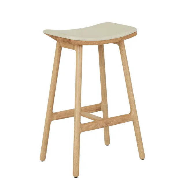 Tolv Odd Upholstered Barstool - Limestone Leather - Light Oak