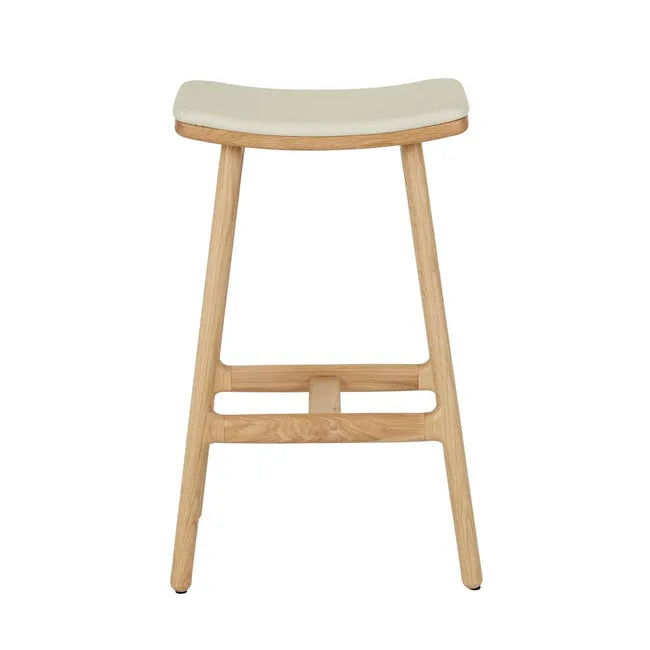 Tolv Odd Upholstered Barstool - Limestone Leather - Light Oak