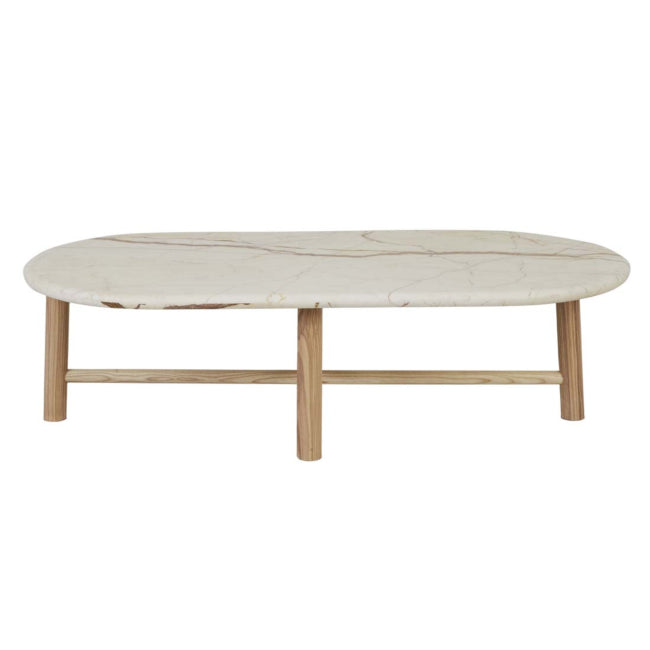 Artie Oval Marble Coffee Table - Brown Vein Marble - Natural Ash