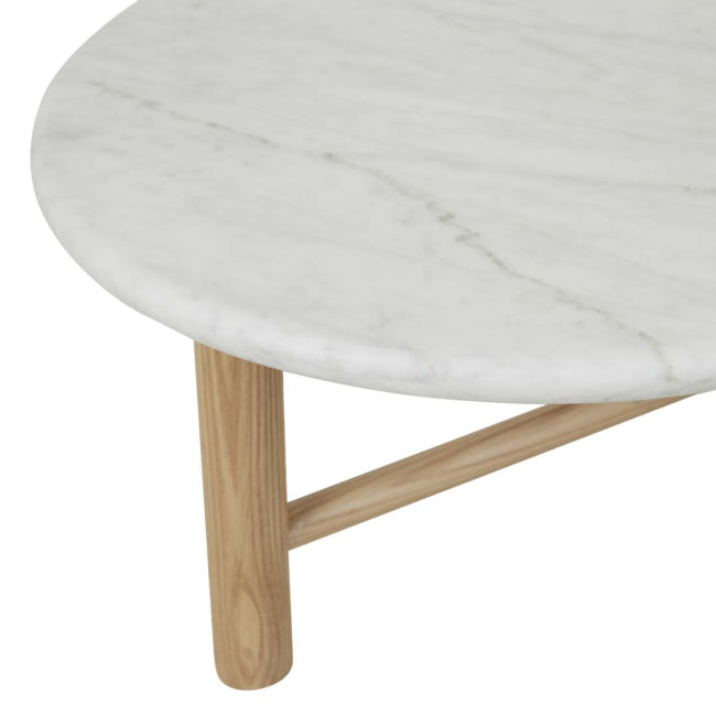 Artie Oval Marble Coffee Table - Matt White Marble - Natural Ash