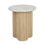 Artie Wave Ripple Side Table - Matt White Marble - Natural Ash