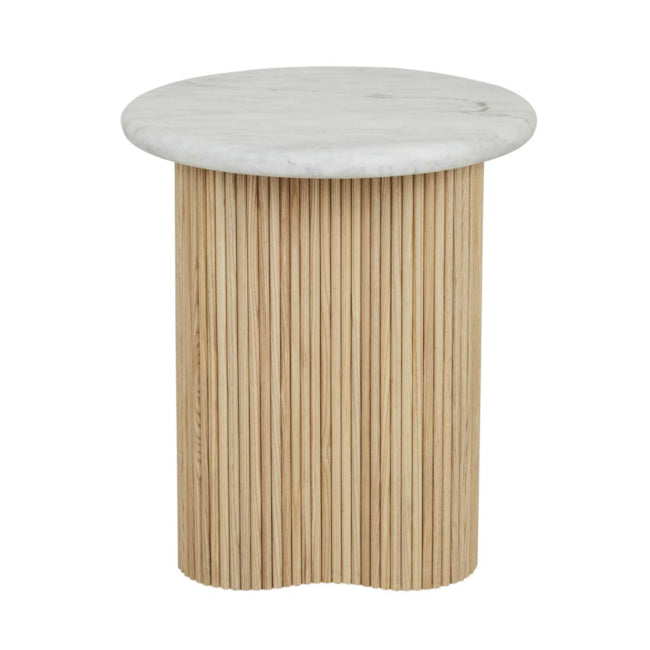 Artie Wave Ripple Side Table - Matt White Marble - Natural Ash