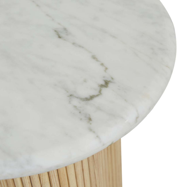 Artie Wave Ripple Side Table - Matt White Marble - Natural Ash