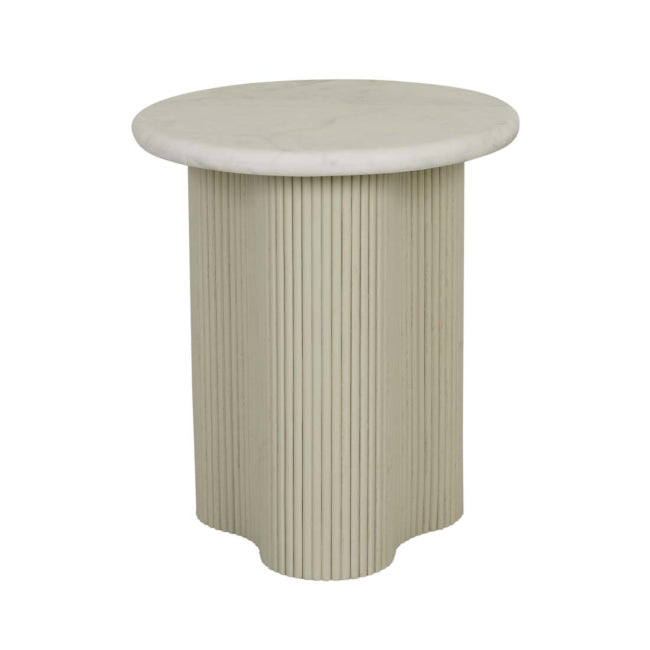 Artie Wave Ripple Side Table - Matt White Marble - Putty