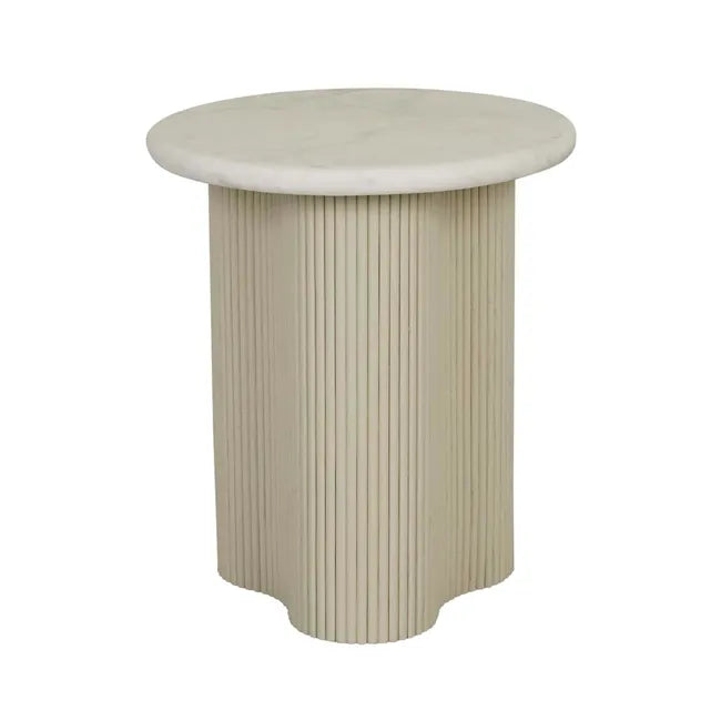 Artie Wave Ripple Side Table - Matt White Marble - Powder Blue