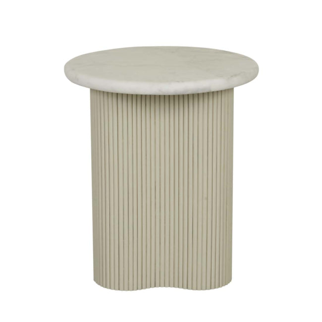 Artie Wave Ripple Side Table - Matt White Marble - Putty