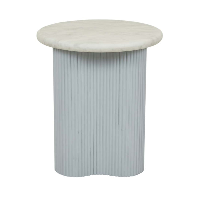 Artie Wave Ripple Side Table - Matt White Marble - Powder Blue