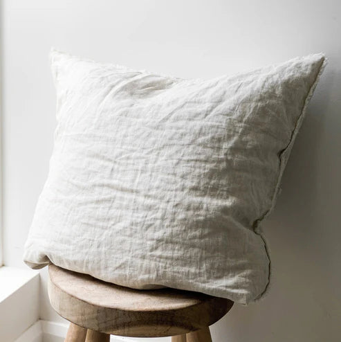 Linen Euro Fringed Cushion - Flax