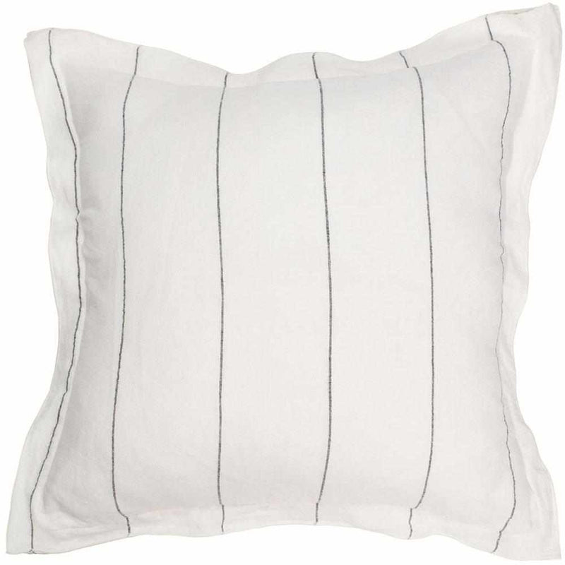 Carter Linen Cushion - White w' Charcoal Stripe