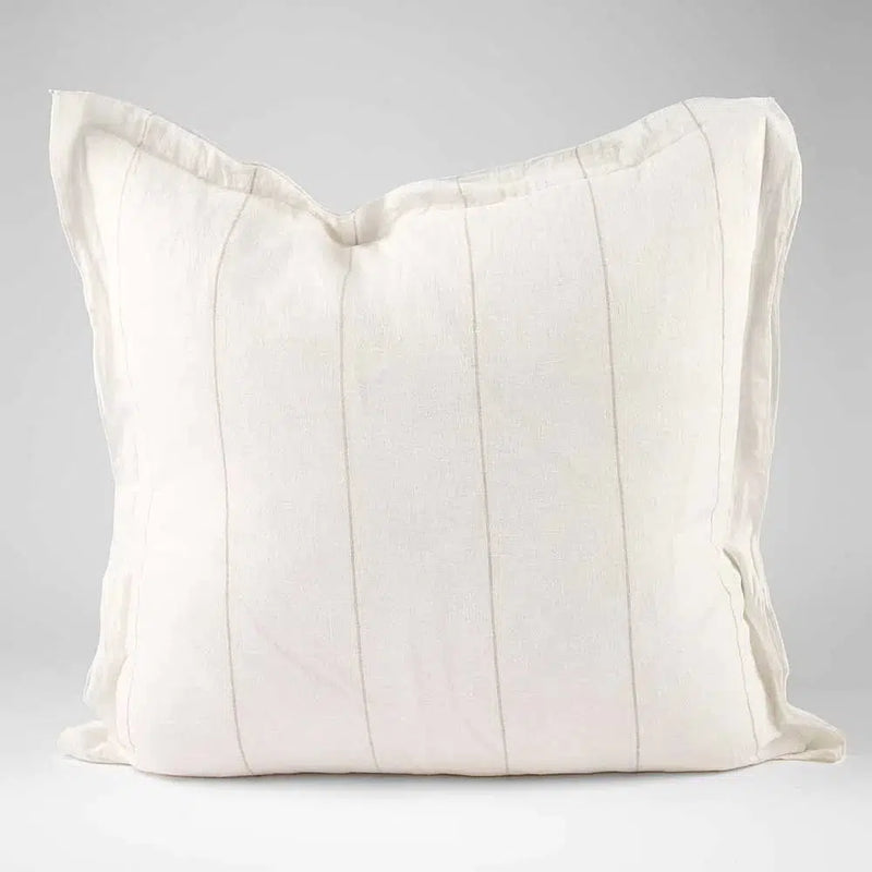 Carter Linen Cushion - White w' Natural Stripe