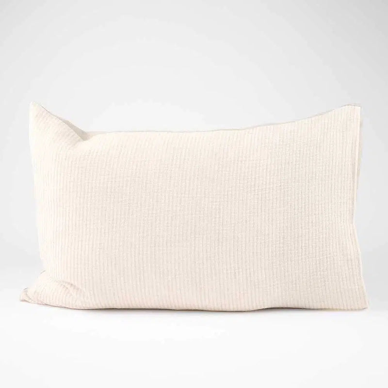 Marina Reversible Pillowcase Set - White w' Natural Stripe