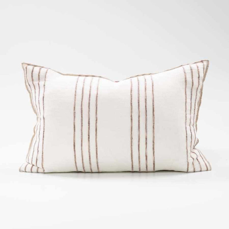 Rock Pool Linen Cushion - White w' Natural Stripe